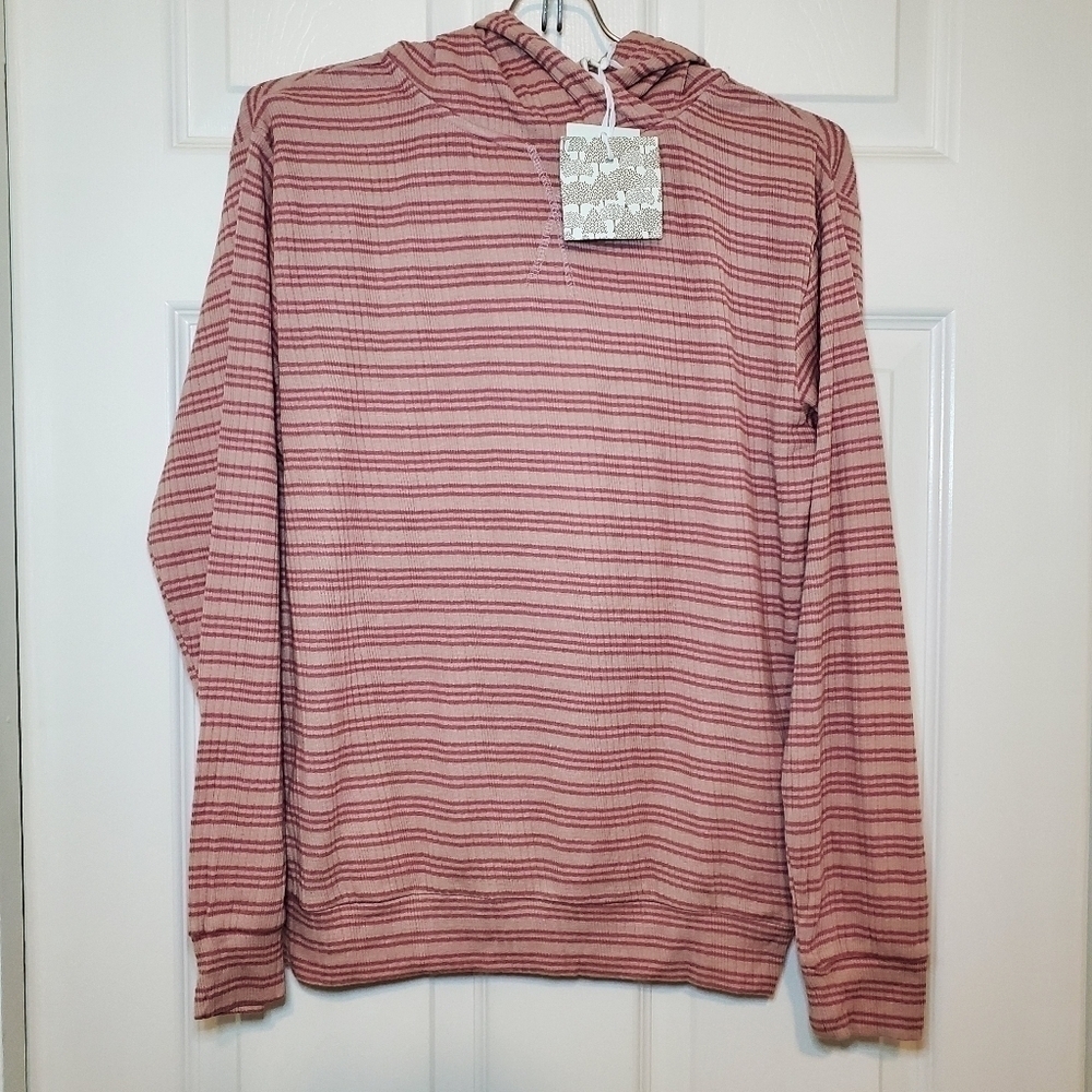 Kate Quinn Womens long sleeve Henley hoodie, Striped, XS Organic